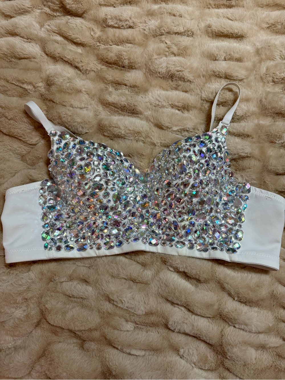 Kiwi White Crystal-Embellished Camisole Bralette